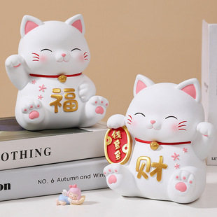 搪胶招财猫存钱罐创意卡通储蓄罐儿童可爱男女储钱罐可存可取扑满