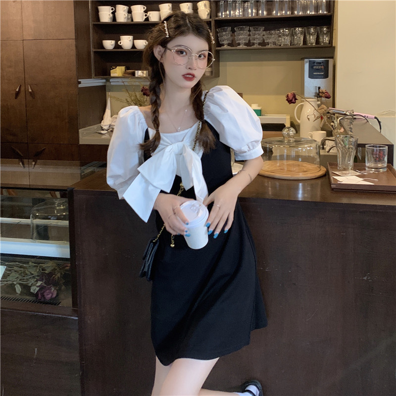 Real price real auction reduced age square neck bow dress