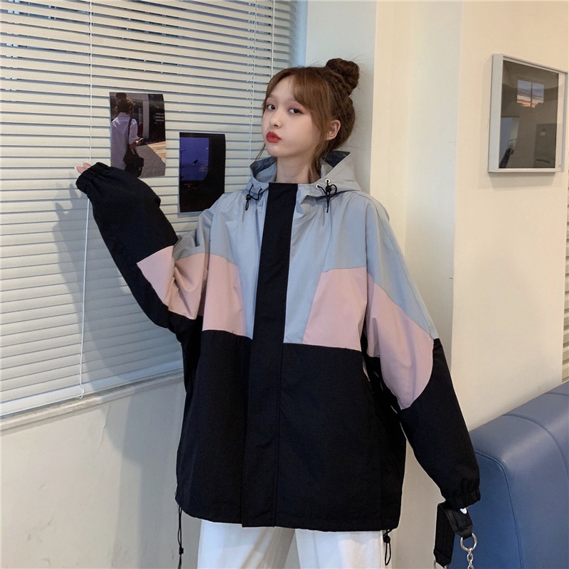 Real shot loose hooded work clothes windbreaker coat