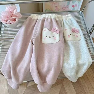 女童加绒卫裤螺纹收口长裤子女宝宝新款秋冬加绒裤幼儿园冬款裤子