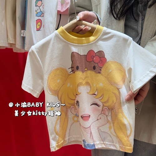 夏季女童Kitty撞色短袖T恤