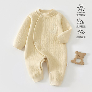 可爱婴儿衣服空气棉爬服四个月双胞胎宝宝三层保暖内搭连体衣满月