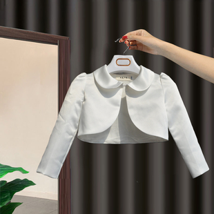 女童白色披肩小外套女宝宝周岁生日礼服开衫女孩短款公主纱裙外搭