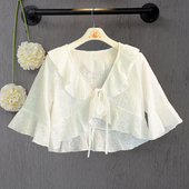 中大童夏季 坎肩 小外套女宝宝配裙子外搭开衫 短袖 披肩女童纯棉薄款
