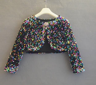 儿童黑色披肩长袖女孩公主披风走秀礼服女童演出闪亮片外搭斗篷秋