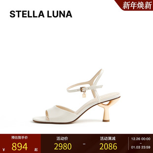 金属logo吊饰简约百搭羊皮高跟凉鞋 25SS春夏新款 LUNA女鞋 STELLA