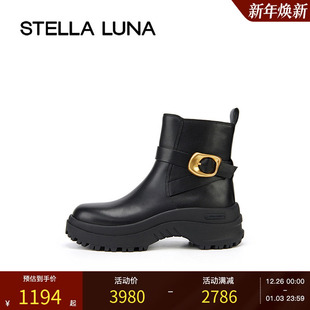 厚底金属扣饰圆头法式 STELLA 秋季 24FW新款 短靴 LUNA女鞋