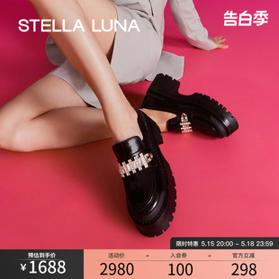 单鞋 STELLA 春夏新款 LUNA女鞋 晶钻牛皮深口复古一脚蹬厚底乐福鞋