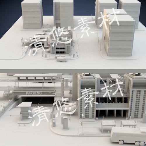 现代城市街道城市场景maya c4d fbx obj格式模型房子建筑模型A208
