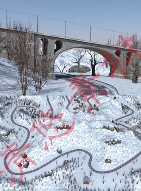 3dmax c4d雪地雪山场景模型吃鸡游戏地形地貌公路fbx格式 617