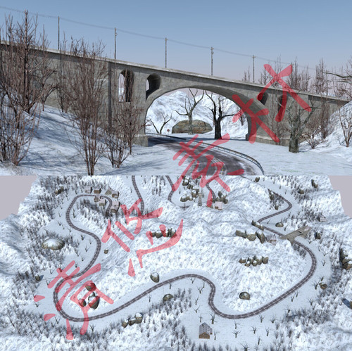 3dmax c4d雪地雪山场景模型吃鸡游戏地形地貌公路fbx格式 617