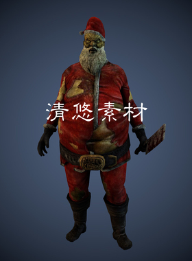 恐怖丧尸僵尸变异圣诞老人模型c4d fbx格式骨骼绑定带动作 A191