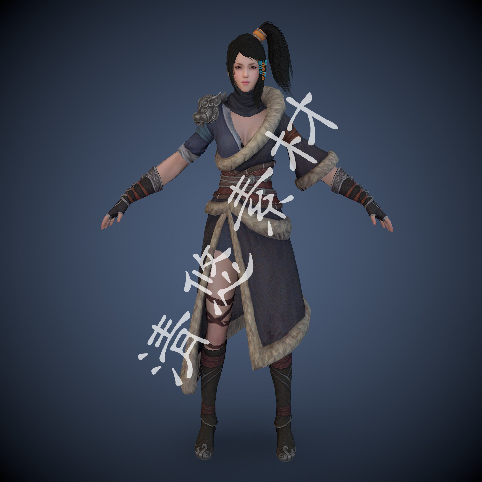 古代美女3dmax c4d人物模型古装女性女人骨骼绑定fbx格式 649