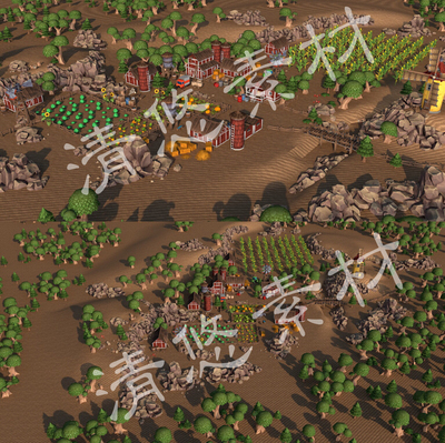 maya 3dmax c4d fbx卡通农场农舍模型田园建筑农作物地形场景843