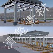 fbx格式 高速公路收费站入口道路设施3dmax c4d 交通收费处场景484