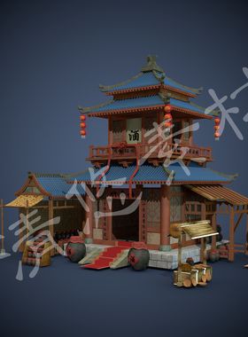 3dmax c4d古代建筑场景模型 杂货铺 酒馆客栈 室外单体fbx格式226