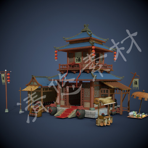3dmax c4d古代建筑场景模型 杂货铺 酒馆客栈 室外单体fbx格式226
