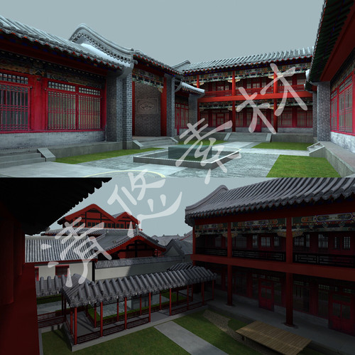 3dmax c4d中式古代建筑场景 宅院 四合院 后宫模型fbx格式189