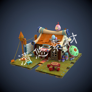 3dmax 古风复古建筑棉被桌椅小房子模型文件 c4d Q版 A51 fbx maya