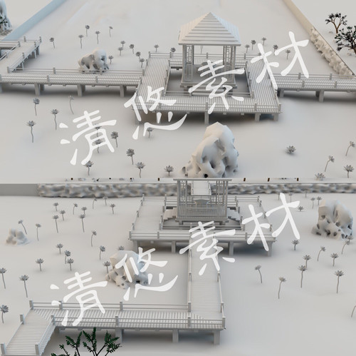 中国风场景模型荷花池公园长廊亭子凉亭maya c4d fbx obj格式A118