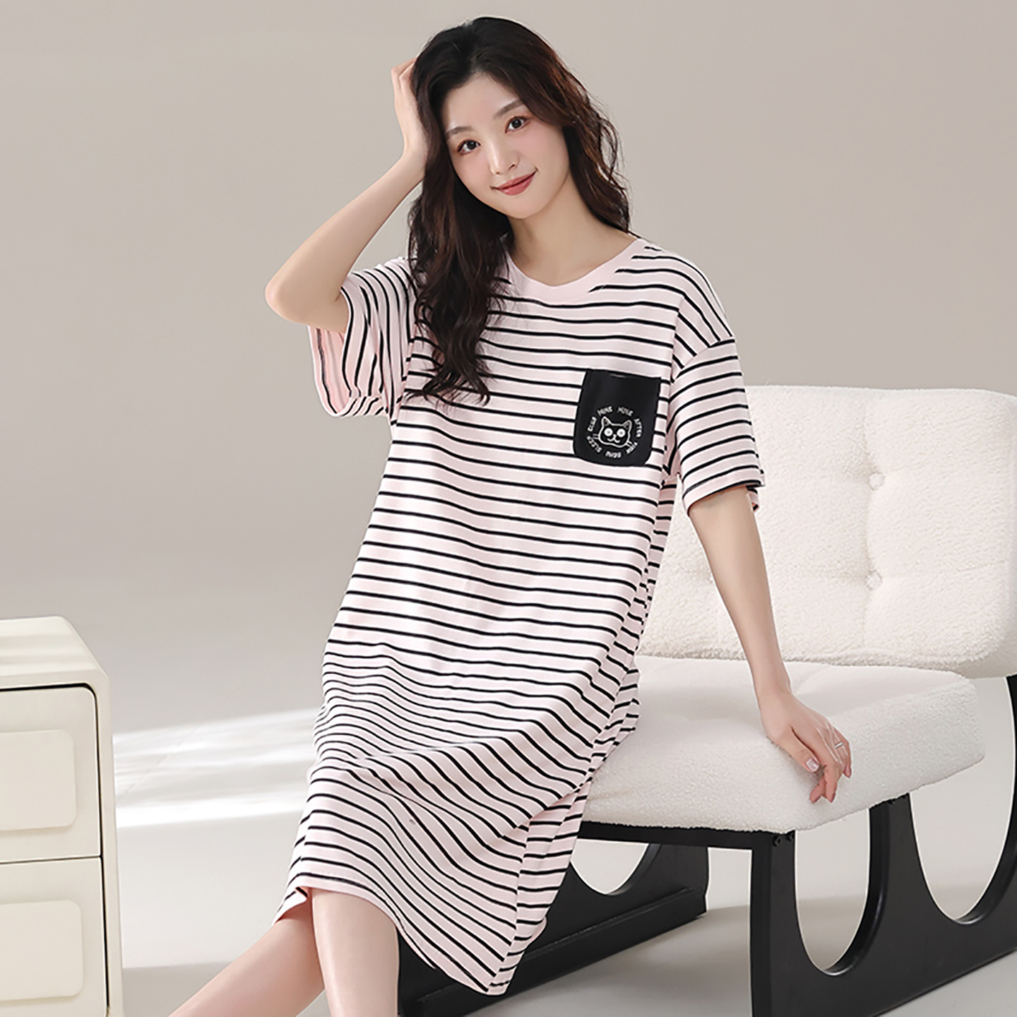 圆咖夏季纯棉短袖睡裙