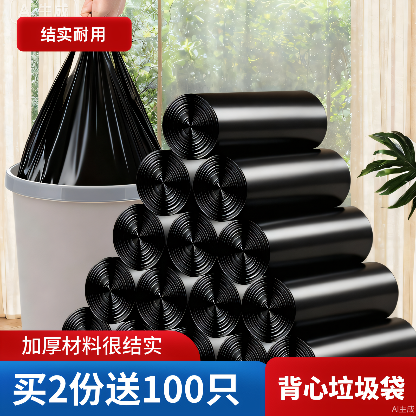 垃圾袋家用手提式大码黑色厨房背心垃圾袋加厚公室用塑料袋特厚