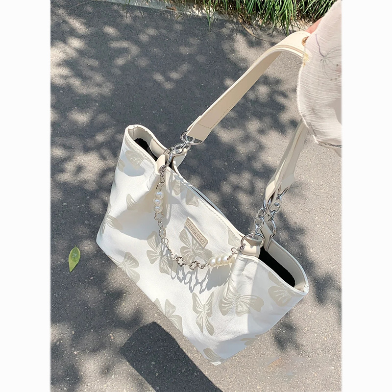 小众蝴蝶结刺绣大容量帆布托特包