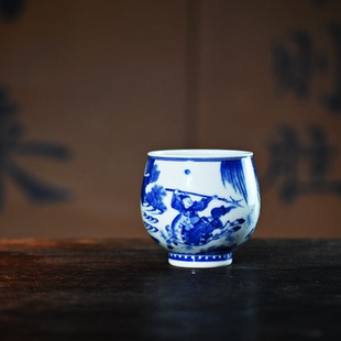 沁茗堂 复古手绘三英战吕布主人杯 纯手工仿古功夫茶具茶杯125ml
