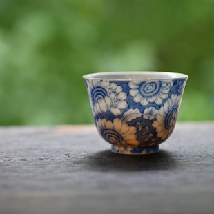 沁茗堂描金向日葵薄胎品茗杯手绘主人杯纯手工功夫茶具茶杯不烫手
