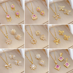 Sets Exquisite Quadrate Rhinestone Necklace Earrings Jewelry
