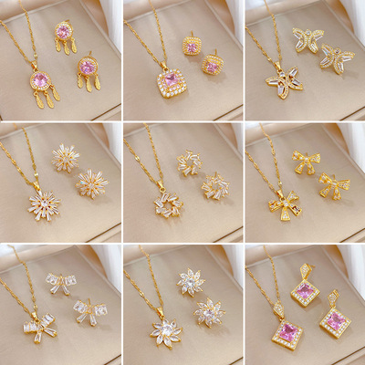 Sets Exquisite Quadrate Rhinestone Necklace Earrings Jewelry