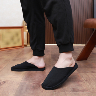 春秋透气手工千层底布鞋全黑底男士居家防滑女中老年布底包头拖鞋