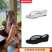 坡跟夹脚人字拖鞋 仙女鞋 子外穿气质凉拖法式 赵露思同款 高跟凉鞋 女