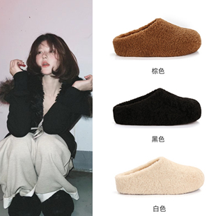 赵露思同款羊羔毛包头半拖鞋时尚外穿秋冬厚底一脚蹬毛毛鞋勃肯鞋