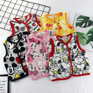 日单儿童秋冬法兰绒中小童卡通马甲加绒家居柔软背心上衣80-130