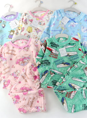 出口日单秋冬儿童法兰绒家居套装保暖卡通男女童睡衣睡裤100-140