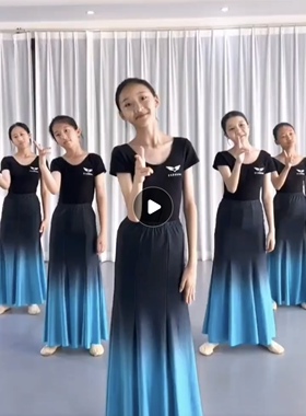 2025新款傣族舞蹈演出服黑蓝色渐变练功裙表演女傣族舞裙艺考服装