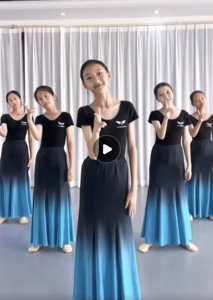 2025新款傣族舞蹈演出服黑蓝色渐变练功裙表演女傣族舞裙艺考服装