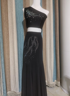 新款烫钻傣族舞蹈演出服成人女孔雀舞表演服艺考包臀鱼尾裙练习裙