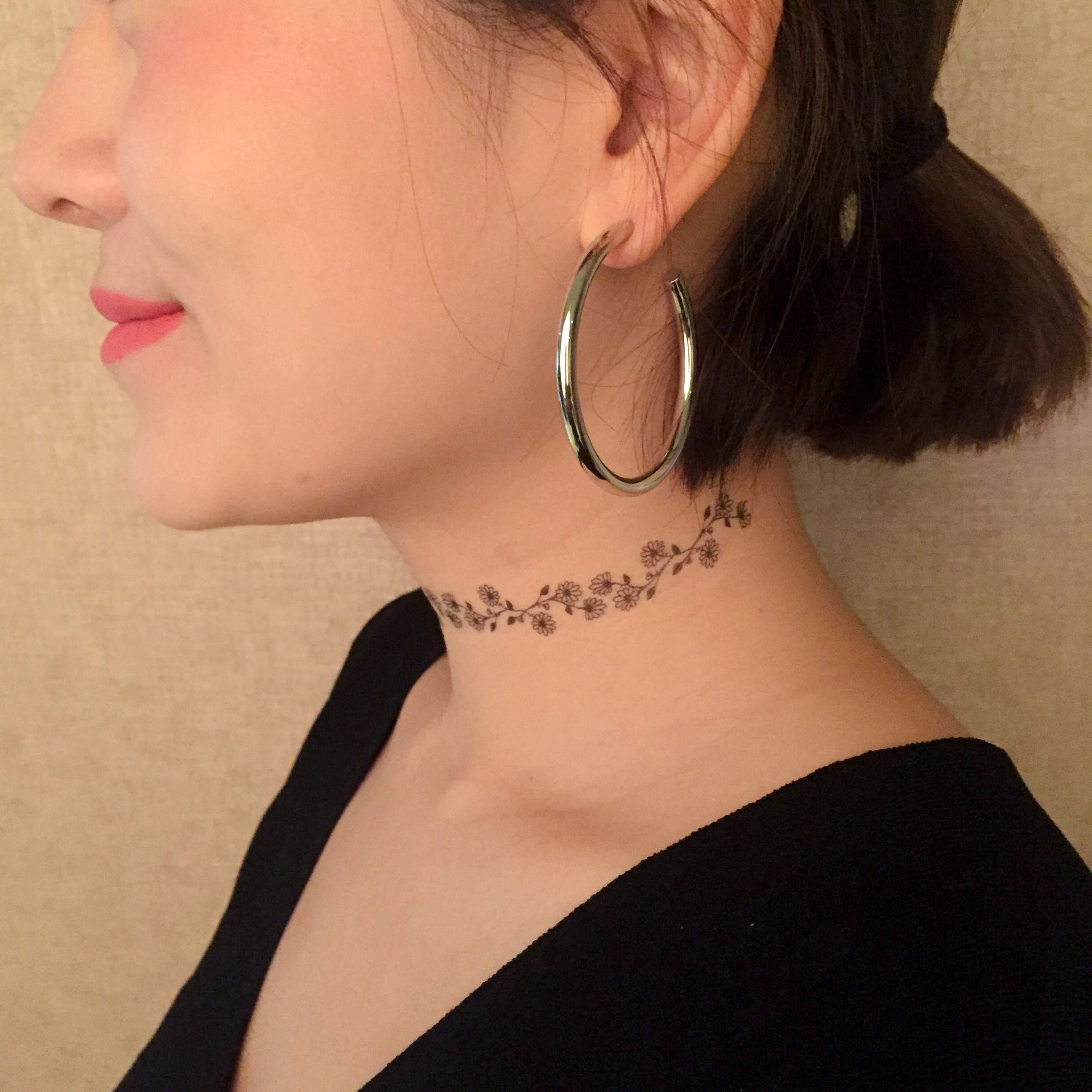 欧美纹身贴 仿真时尚性感女tattoo choker项圈脖子手腕脚踝英文花