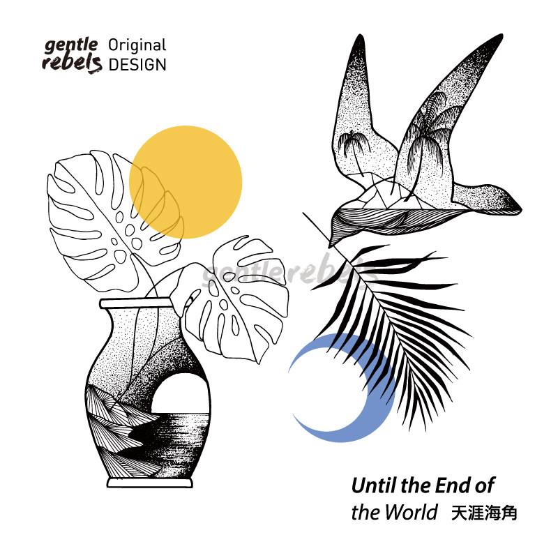 gentle rebels原创纹身贴ins持久女防水太阳月亮飞鸟橄榄芭蕉海滩
