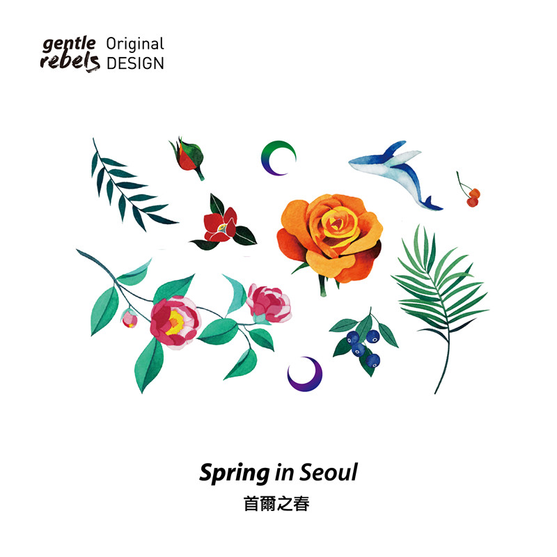 gentle rebels韩国纹身贴 防水清新女玫瑰花月亮鲸鱼耳背锁骨手腕