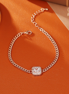 高级感轻奢方糖锆石手链精致时尚百搭仙女风简约设计感玫瑰