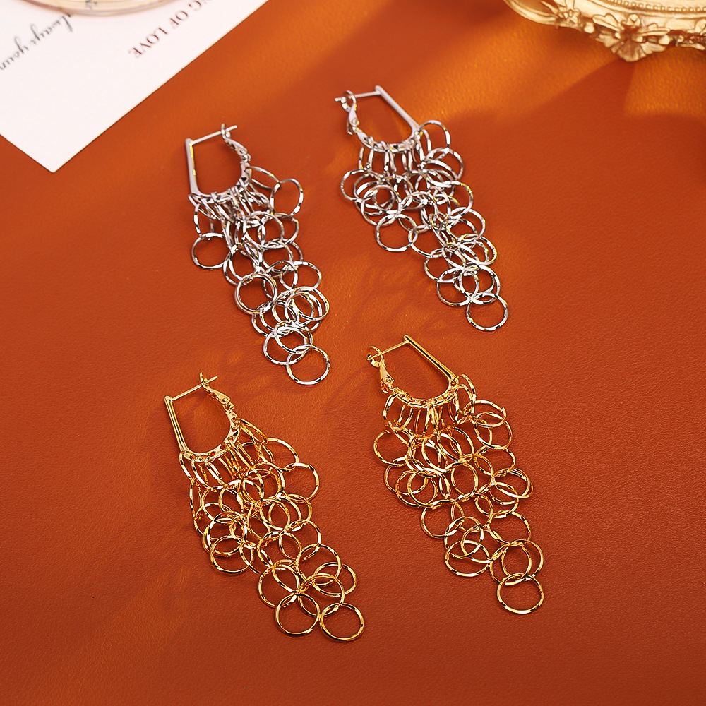 欧美环环相扣耳环高级感时尚长款气质流苏耳饰大气女神冷淡风