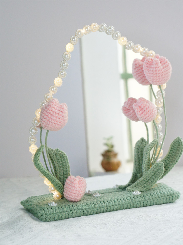 TULIPS LILY OF THE VALLEY SMALL BOUQUETS DIY HAND-WOVEN LIGHTS MAKEUP MIRROR ORNAMENTS WOOL CROCHET GIRLFRIEND GIFTS