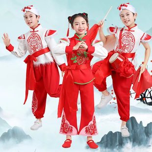 儿童安塞腰鼓服装陕北风陕西民歌演出服中小学秧歌舞龙打鼓表演服