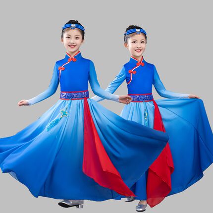 六一儿童演出服少数民族服装蒙古服女童蒙古袍长款大摆裙蒙族服舞