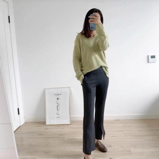 Theory女装裤子 粘纤混纺前开衩微喇通勤休闲百搭长裤 M0126243