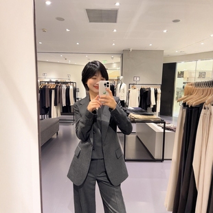 THEORY羊毛混纺深灰色通勤风修身西装女长袖单排扣职场老钱风外套