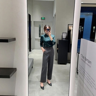 THEORY裤子经典羊毛混纺直筒长裤M1101202